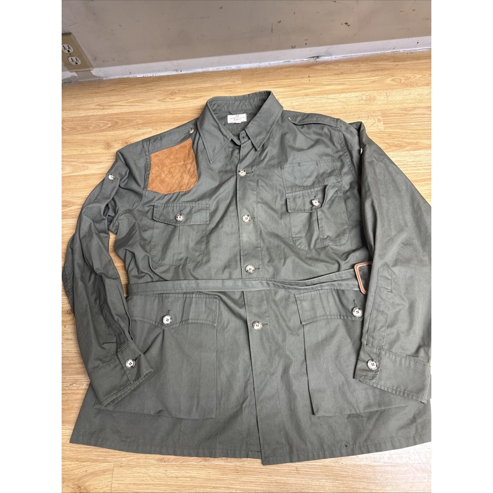 Vintage Abercrombie & Fitch Safari Field Jacket Belted 46 Hunting Coat Men Green